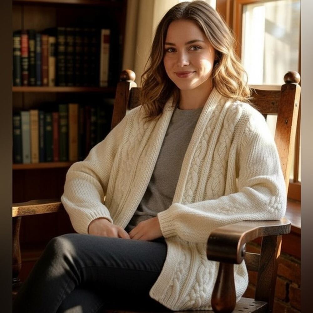 Liz Claiborne Winter White Cable Knit Shrug Sz L